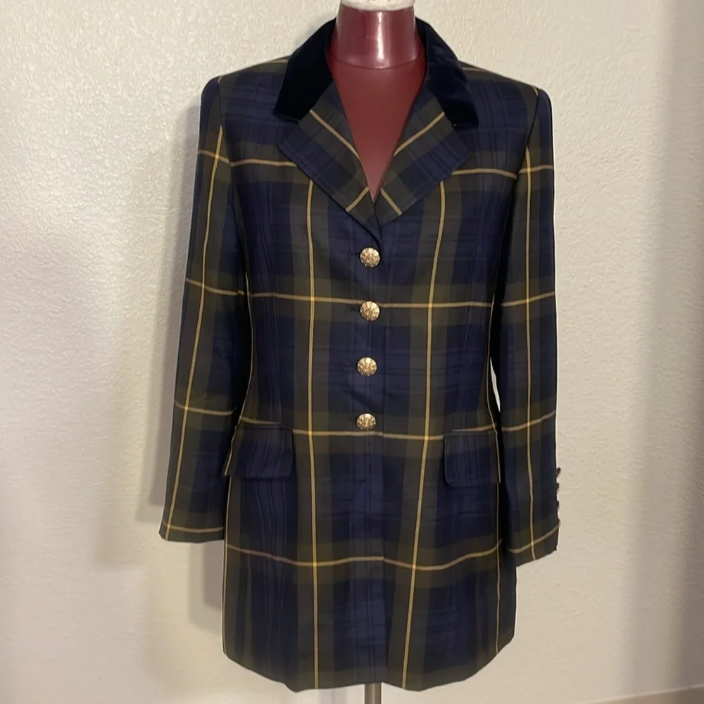 Escada Vintage Plaid Blue Blazer size 42 or Medium